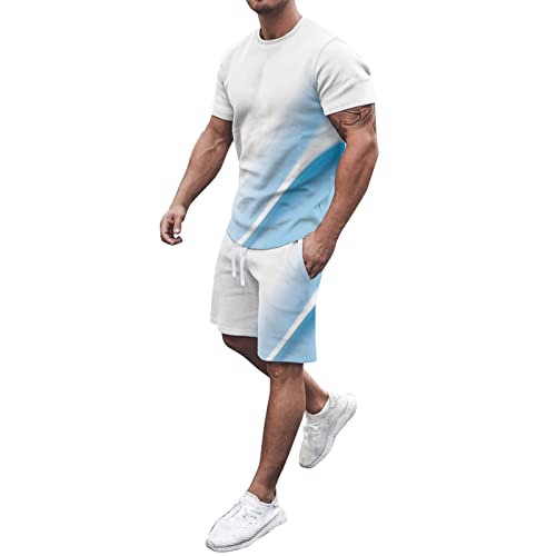 Herren Trainingsanzug Set Sommer Sportanzug 2 Teiliges Outfit Sport Set Kurzarm T-Shirt + Kurze Hose Sets Freizeitanzug Männer Rundhals Oberteile Shorts Jogginganzug Zweiteiliges Set von Generic