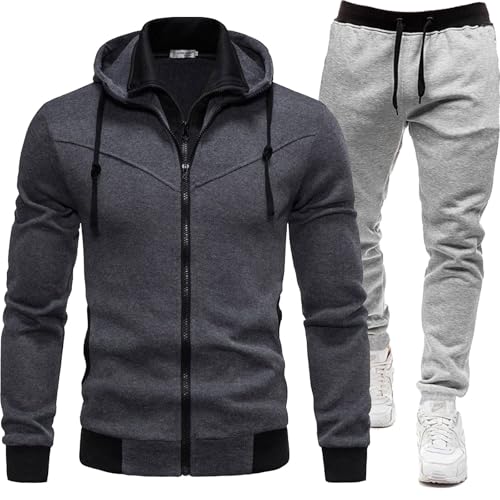 Herren Trainingsanzug Sweatjacke und Trainingshose Jogginganzug Herren Set Casual Sweatjacke Und Jogginghose mit Reißverschluss Baggy Activewear Freizeitanzug von Generic