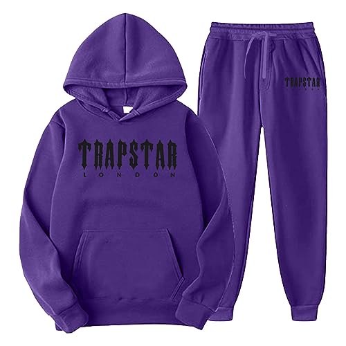 Herren Trainingsanzug Trapstar Aufdruck Unisex Jogging Anzug Set 2 Piece Hoodie Sporthose Sportanzug Tracksuit Unisex Jogging Anzug Set mit Hoodie und Hose Lila L von Generic