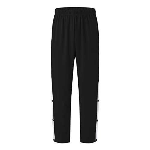 Herren Trainingshose mit seitlicher Knopfleiste zum öffnen Button Up Männer Jogginghose Jungen Jogger Sporthose Atmungsaktiv Freizeithose Sportswear Loose Basketball Hosen X-5Schwarz XXL von Generic