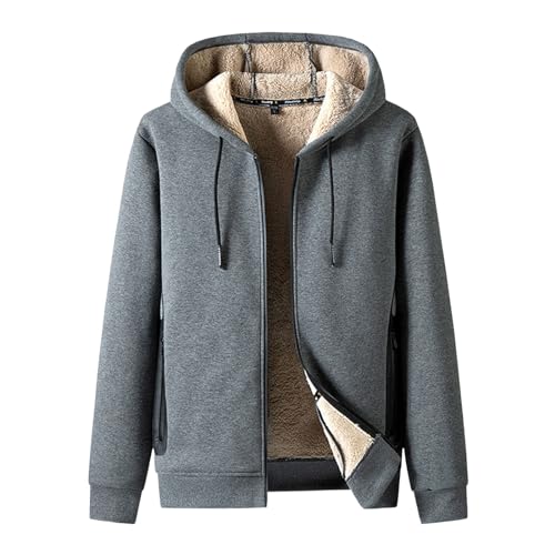 Herren-Trainingsjacke – Fleecejacke mit Kapuze für Herren, einfarbig, langärmlig, warmes Sweatshirt, Mantel aus Baumwolle, Herbst und Winter, Fliegerjacke, Schwarz, Herren, grau, XXXXL von Generic