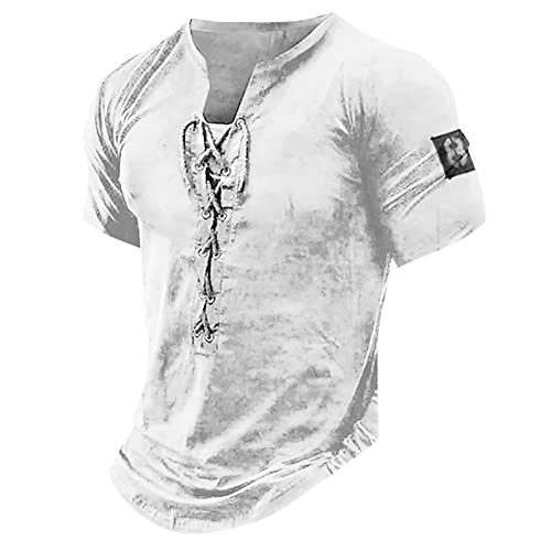 Herren Tshirt 3XL v Ausschnitt Kurzarm Schlankmacher Übergrößen T Shirt Uv Durchlässige Herren T-Shirt Extra Lang Mittelalter Leinen Sport Shirts Für Herren 41503-Weiss 3XL 41503 von Generic