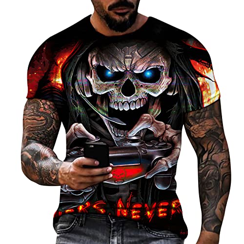 Herren Tshirt Rundhals Kurzarm Shirt 3D Skelett Gedruckt Hemd Sommerhemd Männer Freizeithemd Slim Fit Kurzarmhemd Sportshirt für Urlaub Camping Party von Generic