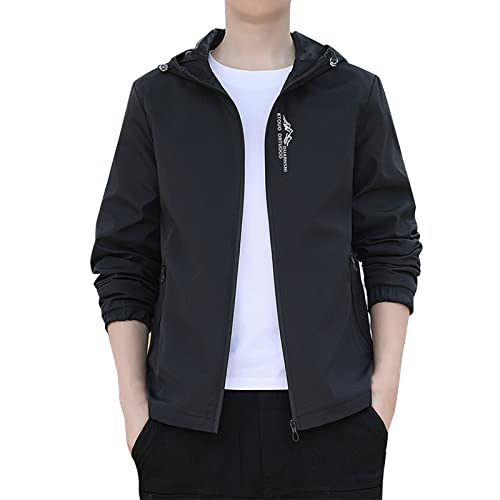 Herren Übergangsjacke Softshelljacke Leichte Jacke Regenjacke Funktionsjacke Wasserdicht Atmungsaktiv Kapuzenjacke Herbst Jacke Wind Outdoorjacke Sportjacke Schwarz XL von Generic