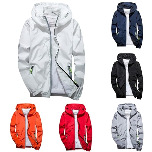 Herren Übergangsjacke Winddicht Softshelljacke Outdoor Reflektierend Funktionsjacke Full-Zip Freizeitjacke Windbreaker Leicht Wanderjacke Sport Outdoorjacke mit Kapuze von Generic