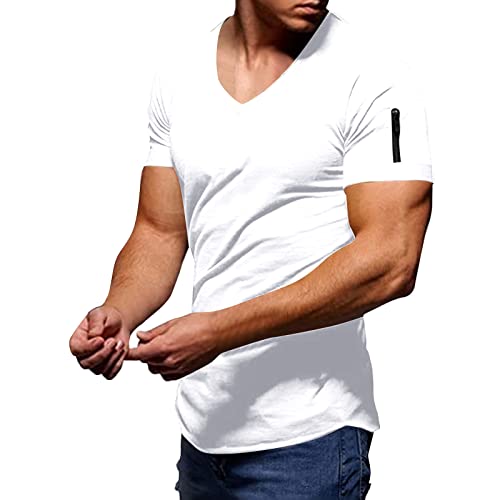 Herren Uni T-Shirt mit extra tiefem V-Ausschnitt Slimfit deep V-Neck Stretch dehnbar einfarbiges Basic Shirt (M-XXXL) von Generic