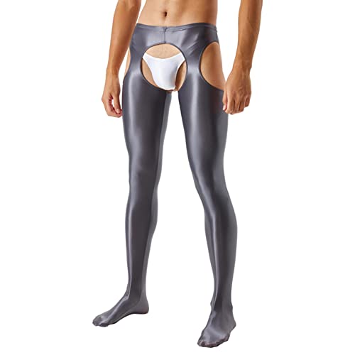Herren Unterwäsche Set Wetlook Leggings Boxershorts Ouvert Slip String Latex Dessous mit Halterlose Strümpfe Oberschenkellang Clubwear Leggings von Generic