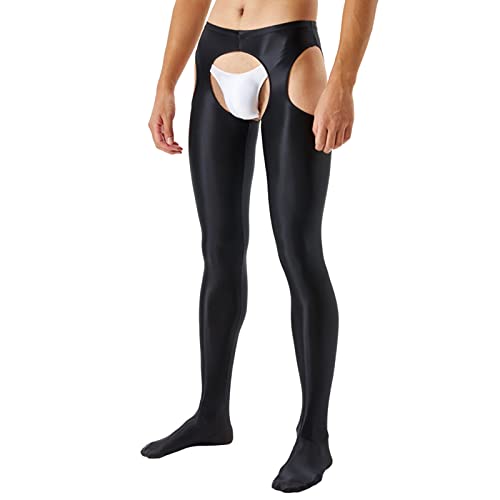 Herren Unterwäsche Set Wetlook Leggings Boxershorts Ouvert Slip String Latex Dessous mit Halterlose Strümpfe Oberschenkellang Clubwear Leggings von Generic