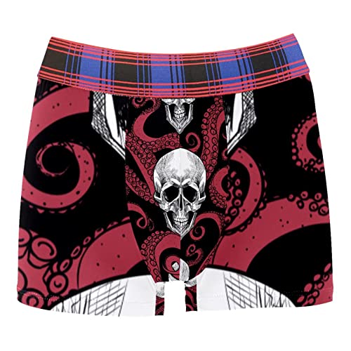 Herren Unterwäsche Weich Bequem Atmungsaktiv Trunks Boxer Slip Totenkopf Rot Octopus Muster, Mehrfarbig, Large-X-Large von Generic