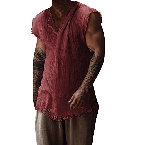 Herren Vintage Leinen Tanktops Tankshirt Ärmellos Slim Fit Trägershirt Unterhemd, Quick Dry, Dehnbar und Atmungsaktiv,Bodybuilding Stringer ärmellos für Gewicht zu verlieren Gym Fitness von Generic