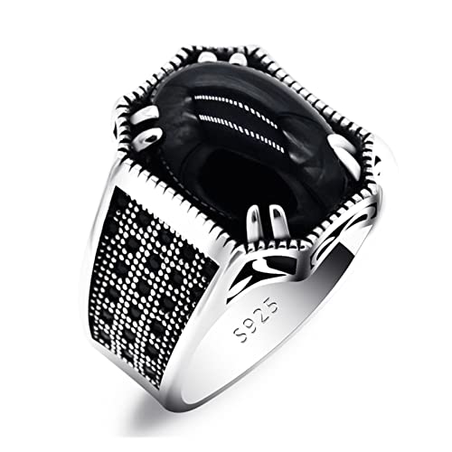Herren Vintage Ring Naturstein Ring 925 Silber Achat Stein Glücksring von Generic
