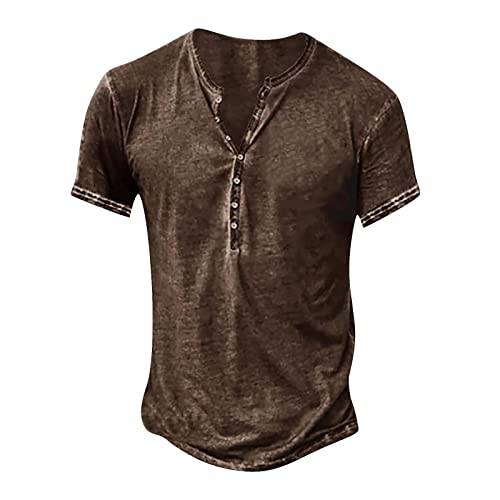 Herren Vintage T-Shirt Distressed Kurzarm Henley Hemden Vintage Kurzarmhemd Sommer Freizeithemden Männer Gym Workout T-Shirts Taste Gothic Tops Laufshirt von Generic