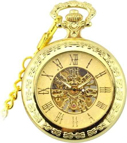 Herren Vintage Taschenuhren mechanische Steampunk Uhren Uhr Anhänger mit Kettenbox Best, Gold von Generic