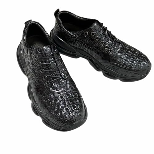Herren-Wanderschuhe, echte Krokodilhaut, gepolstert, echtes exotisches Alligatorleder, weiche Schnürung, Schwarz, Schwarz, 10 Herren-Wanderschuhe, echte Krokodilhaut, gepolstert, echtes exotisches Alligatorleder, weiche Schnürung, Schwarz, Schwarz, 10 von Generic