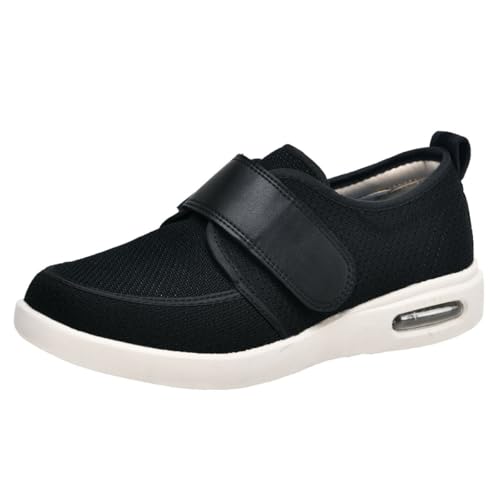 Herren Wanderschuhe Breite Verstellbar Barfuß Casual Diabetiker Turnschuhe rutschfeste Arthritis Ödem Turnschuhe Große Größe,Schwarz,43 EU von Generic
