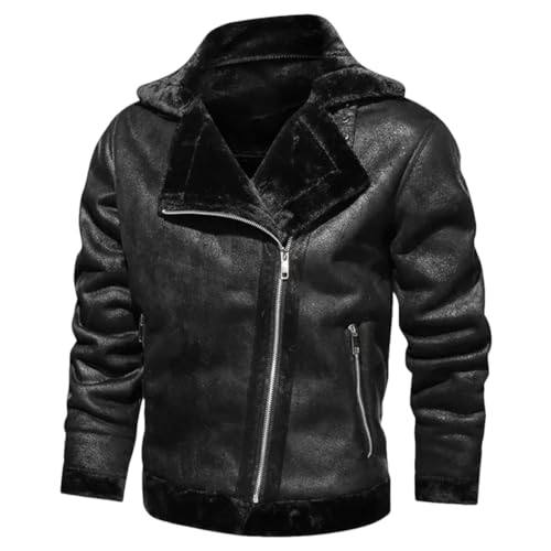 Herren Warme Lederjacken Mäntel Fleece Gefüttert Thermojacken Outwear Windschutz, Schwarz , XL Herren Warme Lederjacken Mäntel Fleece Gefüttert Thermojacken Outwear Windschutz, Schwarz , XL von Generic