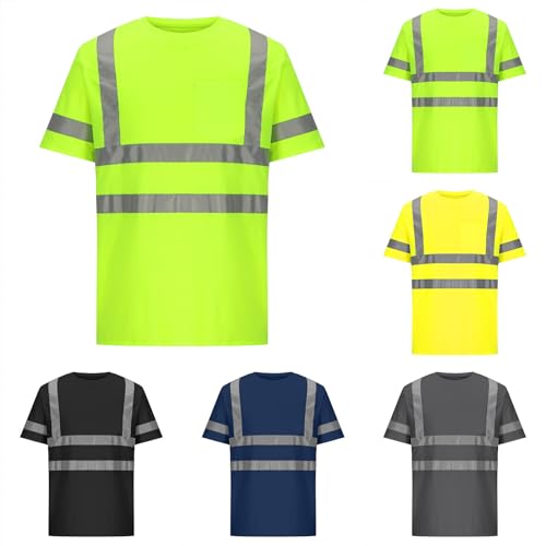 Herren Warnschutz T-Shirt Kurzarm Baumwolle Arbeitsshirt Arbeits Warnshirt Reflektierende Zonen Arbeitshemd Leicht Kurzarmshirt Sommer Warnweste Hemden Sale Grün XXL von Generic