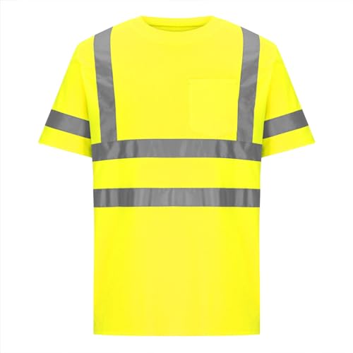 Herren Warnschutz T-Shirt Kurzarm Baumwolle Arbeitsshirt Arbeits Warnshirt Reflektierende Zonen Arbeitshemd Leicht Kurzarmshirt Sommer Warnweste Hemden Warehouse Deal Gelb L von Generic
