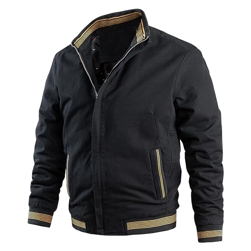 Herren Waschung Baumwolle Casual Bomber Jacke Baseball-Jacke mit durchgehendem Reißverschluss und Stehkragen Winddichte warme gepolsterte Wintermäntel (Schwarz,XXL) von Generic