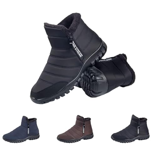 Herren Wasserdicht Warme Baumwolle Reißverschluss Schnee Stiefeletten Winter Schneestiefel Pelzfutter Warme Stiefel mit Reißverschluss Wasserdicht Stiefeletten, Schwarz , 43.5 EU von Generic