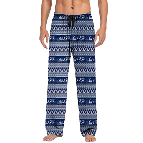 Herren Weihnachten Lange Schlafanzughose Pyjamahose Schlafhose Haushose Freizeithose Yogahose mit Gürtel und Taschen von Generic