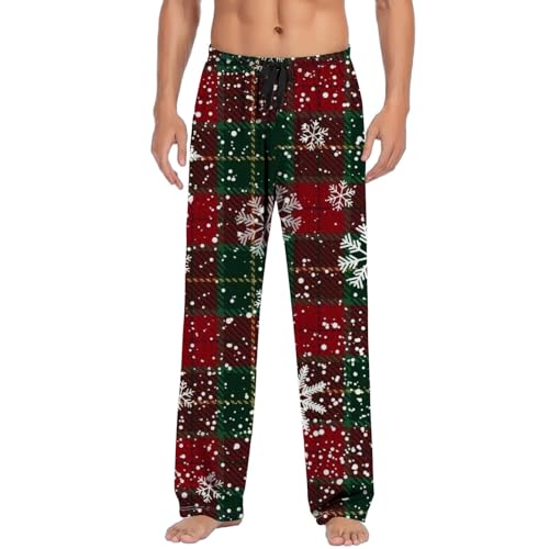 Herren Weihnachten Lange Schlafanzughose Pyjamahose Schlafhose Haushose Freizeithose Yogahose mit Gürtel und Taschen von Generic