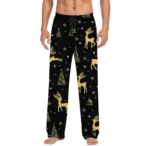 Herren Weihnachten Lange Schlafanzughose Pyjamahose Schlafhose Haushose Freizeithose Yogahose mit Gürtel und Taschen von Generic