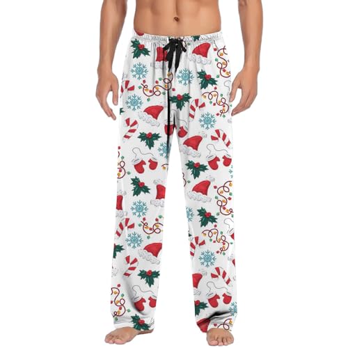 Herren Weihnachten Lange Schlafanzughose Pyjamahose Schlafhose Haushose Freizeithose Yogahose mit Gürtel und Taschen von Generic