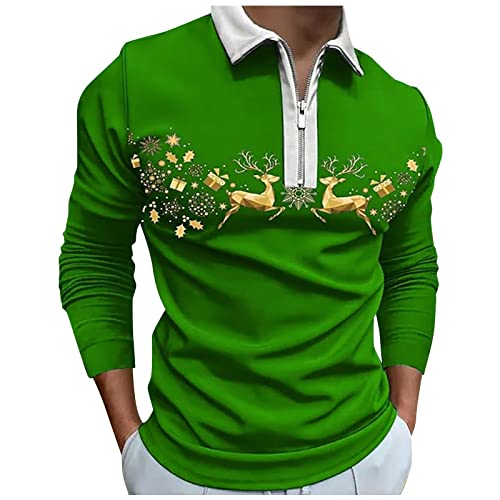 Herren Weihnachten Poloshirt Polohemd Weihnachtspullover Weihnachten Sweatshirt Langarm Winterpullover Xmas Weihnachtsparty Longsleeve Langarmshirt Herrenmode Top Shirt Langarm-Hemd 3D Digitaldruck von Generic