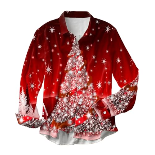 Herren Weihnachtshemd Große Größen,Oversize Weihnachten Herren Langarm Winter-Weihnachts Hemden Übergroßes mit Weihnachtsbaum Weihnachtsshirt Weihnachtsmotiv Festliche Xmas Shirt Christmas Männer von Generic