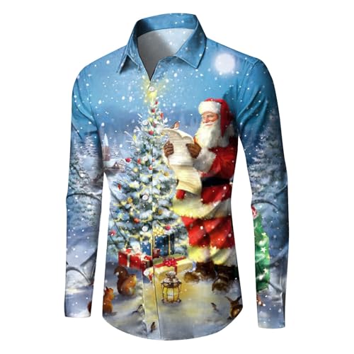 Herren Weihnachtshemd Rentier Lustige Kreative 3D Weihnachts Sweatshirt Langarmshirts Weihnachtsmann Freizeithemd Hawaii Hemd Männer Funky Christmas Hemd Christmas Bekleidung von Generic