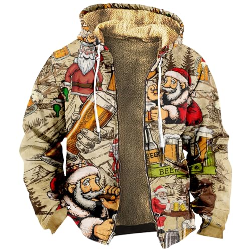 Herren Weihnachtsjacke Winterjacke Fleecejacke Weihnachtsdruck Atmungsaktiv Warm Kapuzenjacke Gefüttert Teddyfutter Sweatjacke Freizeit Outdoorjacke von Generic