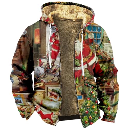 Herren Weihnachtsjacke Winterjacke Fleecejacke mit Weihnachtsdruck Atmungsaktiv Warm Kapuzenjacke Gefüttert Teddyfutter Sweatjacke Freizeit Outdoorjacke von Generic