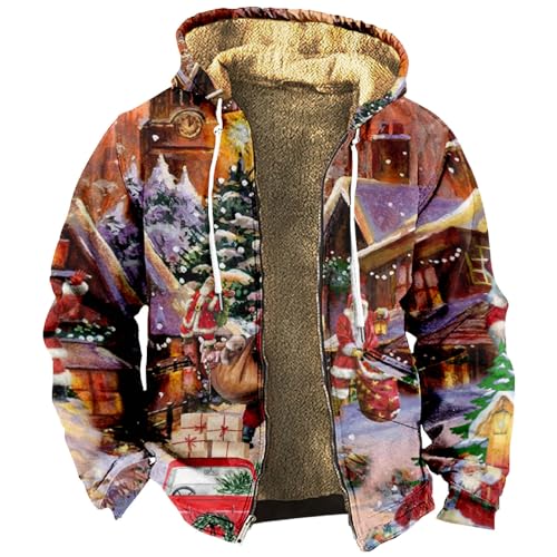 Herren Weihnachtsjacke Winterjacke Fleecejacke mit Weihnachtsdruck Atmungsaktiv Warm Kapuzenjacke Gefüttert Teddyfutter Sweatjacke Freizeit Outdoorjacke von Generic