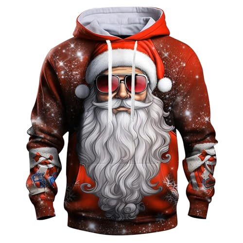 Herren Weihnachtspullover 2025 3D Druck Weihnachtsmann Weihnachts Hoodie Rentier Lustig Christmas Kapuzenpullover Sweatshirts Männer Weihnachtspullover Ugly Sweater Pullover von Generic