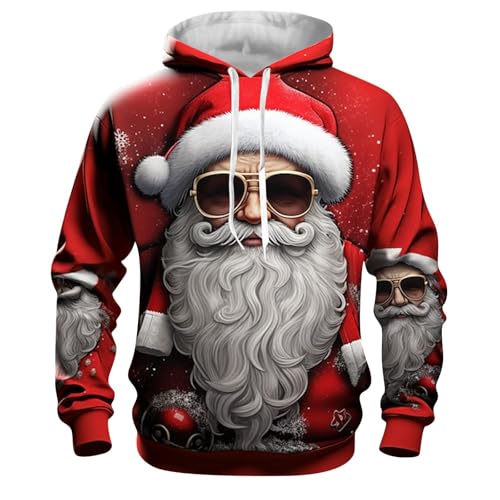 Herren Weihnachtspullover 2025 3D Druck Weihnachtsmann Weihnachts Hoodie Rentier Lustig Christmas Kapuzenpullover Sweatshirts Männer Weihnachtspullover Ugly Sweater Pullover von Generic