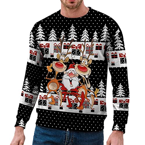 Herren Weihnachtspullover Sweatshirt Pullover Rundhals Herbst Winter Langarmshirt Modern Sweater mit Weihnachtsdruck Männer Party Style Langarmshirt Pulli von Generic