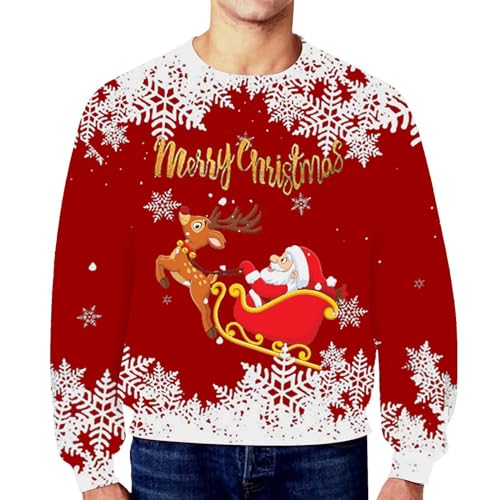 Herren Weihnachtspullover Sweatshirt Pullover Rundhals Herbst Winter Langarmshirt Modern Sweater mit Weihnachtsdruck Männer Party Style Langarmshirt Pulli von Generic