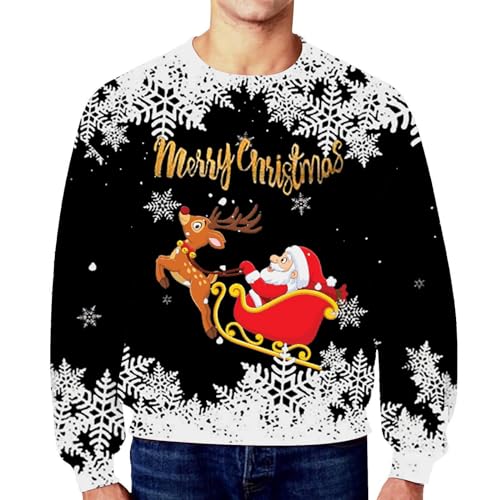 Herren Weihnachtspullover Sweatshirt Pullover Rundhals Herbst Winter Langarmshirt Modern Sweater mit Weihnachtsdruck Männer Party Style Langarmshirt Pulli von Generic