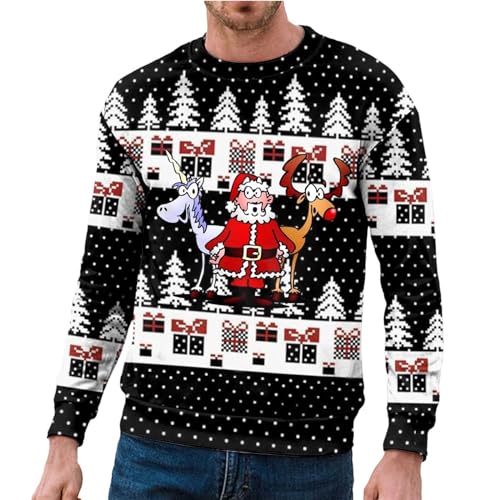 Herren Weihnachtspullover Sweatshirt Pullover Rundhals Herbst Winter Langarmshirt Modern Sweater mit Weihnachtsdruck Männer Party Style Langarmshirt Pulli von Generic