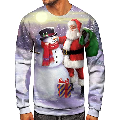 Herren Weihnachtspullover Sweatshirt Pullover Rundhals Herbst Winter Langarmshirt Modern Sweater mit Weihnachtsdruck Männer Party Style Langarmshirt Pulli von Generic