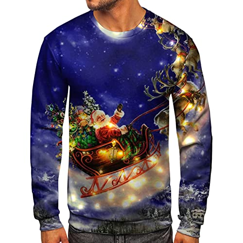 Herren Weihnachtspullover Sweatshirt Pullover Rundhals Herbst Winter Langarmshirt Modern Sweater mit Weihnachtsdruck Männer Party Style Langarmshirt Pulli von Generic