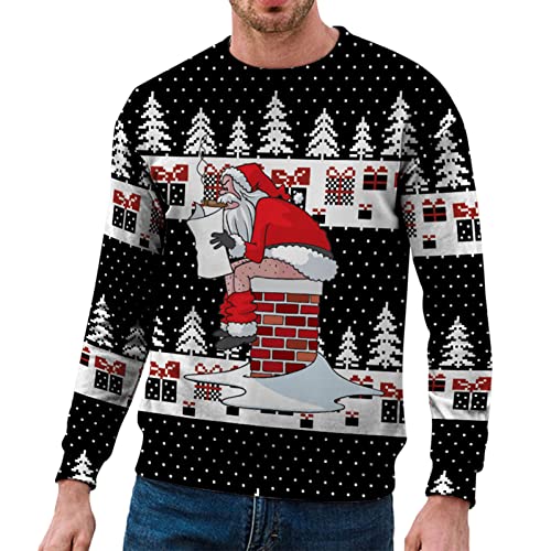 Herren Weihnachtspullover Sweatshirt Pullover Rundhals Herbst Winter Langarmshirt Modern Sweater mit Weihnachtsdruck Männer Party Style Langarmshirt Pulli von Generic