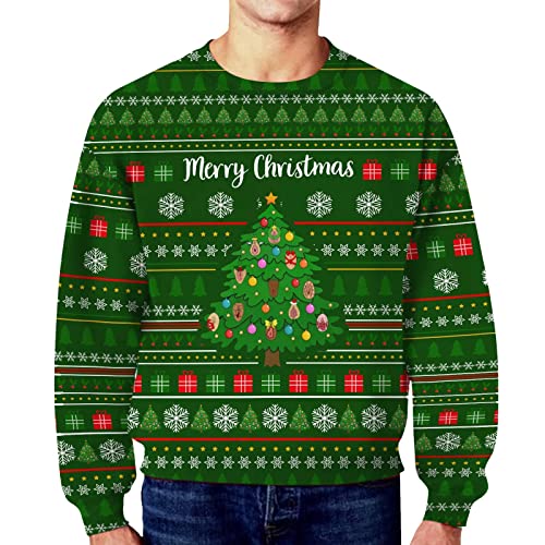 Herren Weihnachtspullover Sweatshirt Pullover Rundhals Herbst Winter Langarmshirt Modern Sweater mit Weihnachtsdruck Männer Party Style Langarmshirt Pulli von Generic