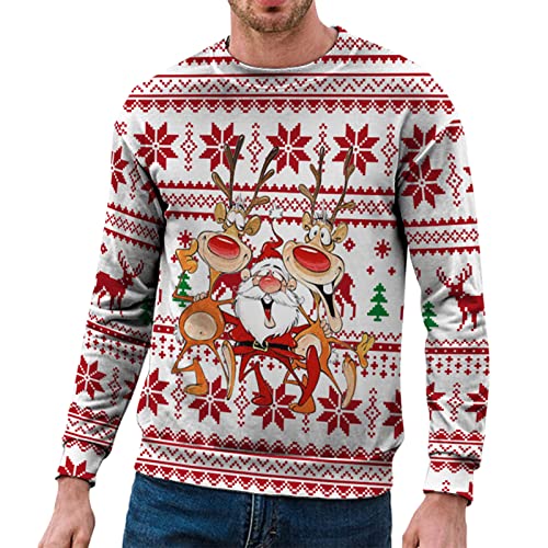 Herren Weihnachtspullover Sweatshirt Pullover Rundhals Uglyer Weihnachtspulli Herbst Winter Langarmshirt Pulli ohne Kapuze Modern Sweater mit Weihnachtsdruck Männer Party Style (A-Red, XXL) von Generic