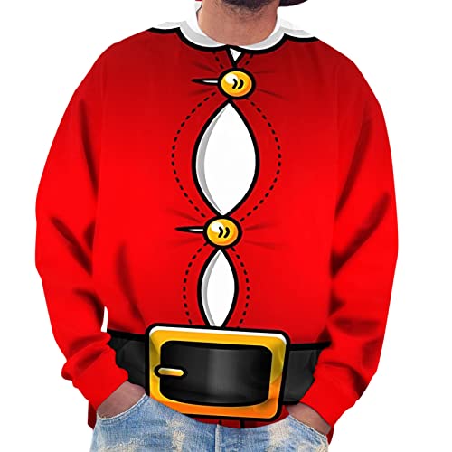 Herren Weihnachtspullover Sweatshirt Rundhals Pullover Herbst Winter Locker Langarmshirt Outdoor Elegant Bluse mit Weihnachtsdruck Freizeit Party Style Pulli von Generic