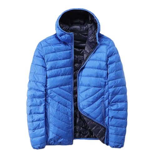 Herren Wendejacke Mit Kapuze Kurz Verstaubar Leicht Daunenjacke Für Den Winter Warm blue and navy M von Generic