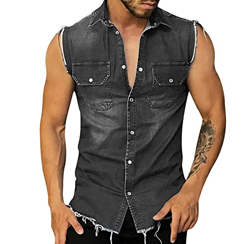 Herren Weste Denim Vest Ärmellose Jeans-Weste für Männer für Freizeit Denim Weste Top Motorradweste Wandern Weste Slim-Fit Größen S-XXL von Generic