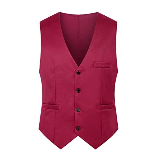 Herren Weste Klassische Retro Baumwolle Weste Klassische Einfarbig Casual Businessweste Schmale Passform Formelle Anzugweste Hochzeit Party Weste Rot 4XL von Generic