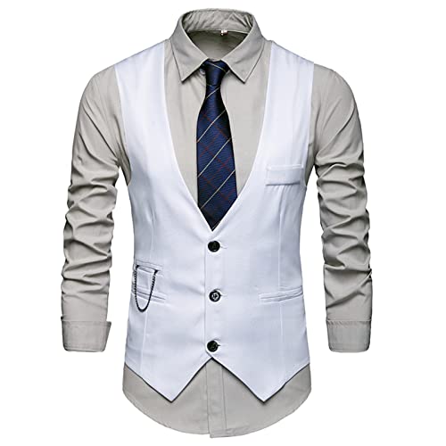 Herren Weste Slim Fit Herren Volles Kleid Westen Klassische Einfarbige Business Anzugweste für Herren Hochzeitsweste Business Party Weste Weiß 4XL von Generic